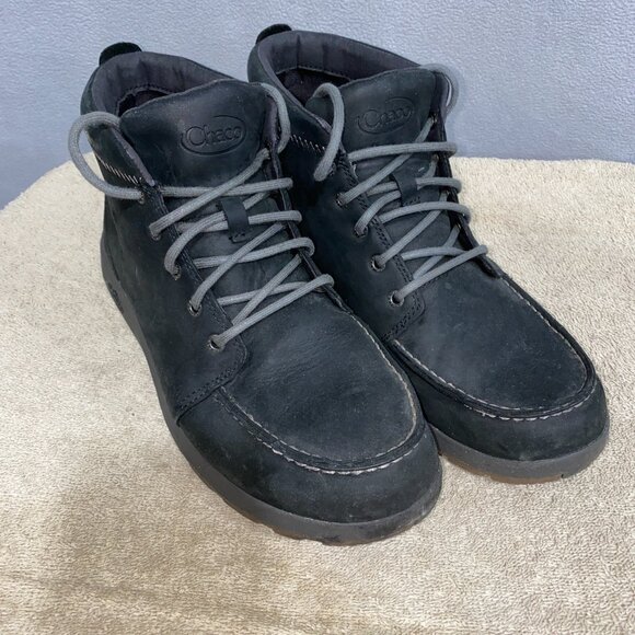Chaco Black Leather Mid Boots Men’s 9.5 | Casual Outdoor Comfort Lace Up - Picture 4 of 9